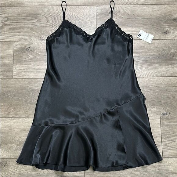 Delicates Vintage Black Satin Slip Dress‎ Size Medium - Picture 4 of 12